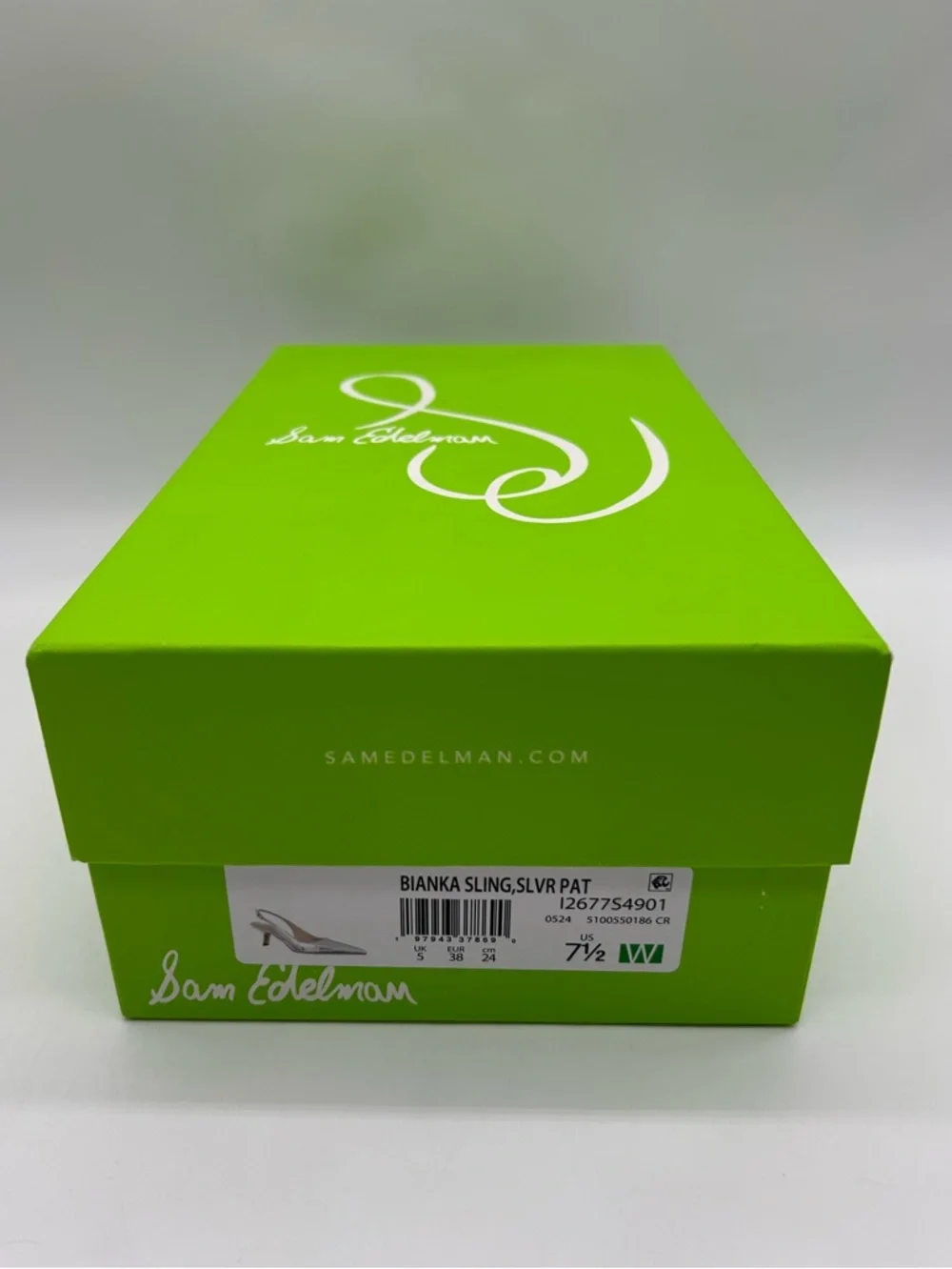 Sam Edelman Bianka Silver Slingback Heels Patent Pointed Toe Kitten Heel 7.5W - Picture 12 of 13